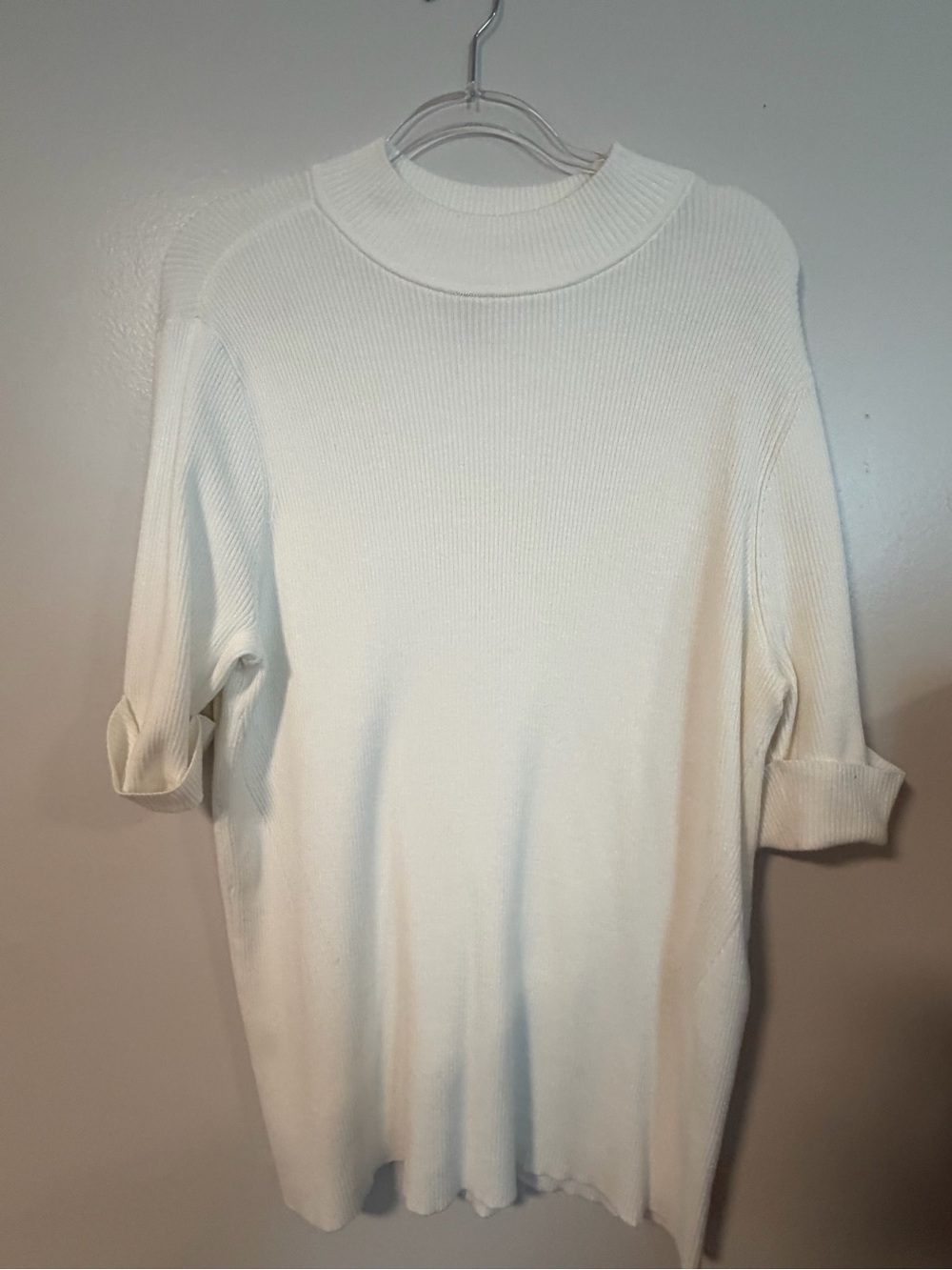 Chico's Cream Short-Sleeve Turtleneck Rib Sweater